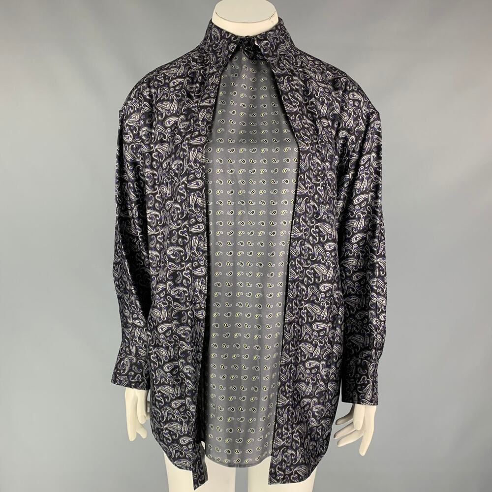 ALEXANDER WANG Size 10 Navy & Grey Paisley Silk Layered Shirt